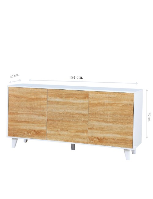 Madia 3 ante rovere e struttura bianco Nimes Moran 154x40x75