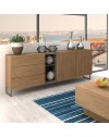 Madia 1055 rovere miele con 3 cassetti 2 ante e vano a giorno tortora 175x38x73.6H