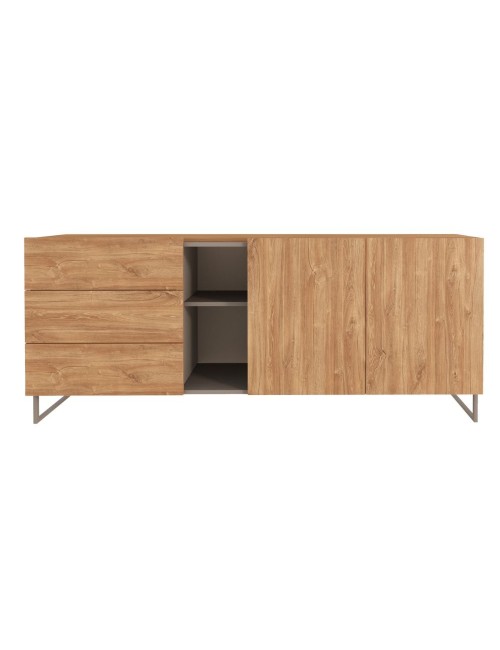 Madia 1055 rovere miele con 3 cassetti 2 ante e vano a giorno tortora 175x38x73.6H