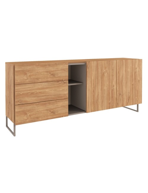 Madia 1055 rovere miele con 3 cassetti 2 ante e vano a giorno tortora 175x38x73.6H