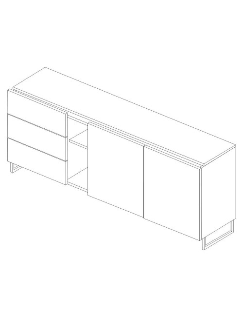 Madia 1055 rovere miele con 3 cassetti 2 ante e vano a giorno tortora 175x38x73.6H