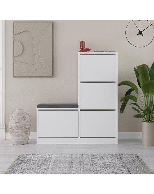 Scarpiera con panca Dude a 4 ante a ribalta colore bianco 105x26x118.5H