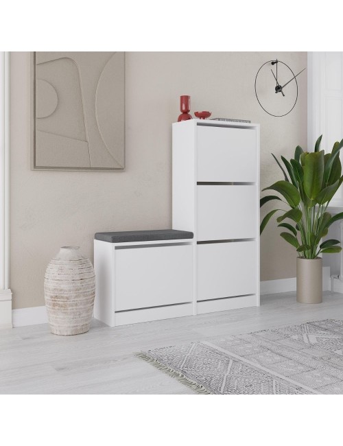 Scarpiera con panca Dude a 4 ante a ribalta colore bianco 105x26x118.5H