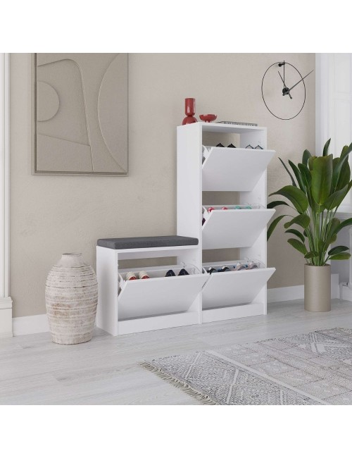 Scarpiera con panca Dude a 4 ante a ribalta colore bianco 105x26x118.5H
