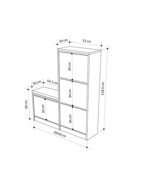 Scarpiera con panca Dude a 4 ante a ribalta colore bianco 105x26x118.5H