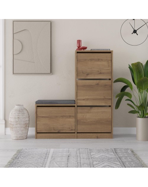 Scarpiera con panca Dude a 4 ante a ribalta colore noce 105x26x118.5H