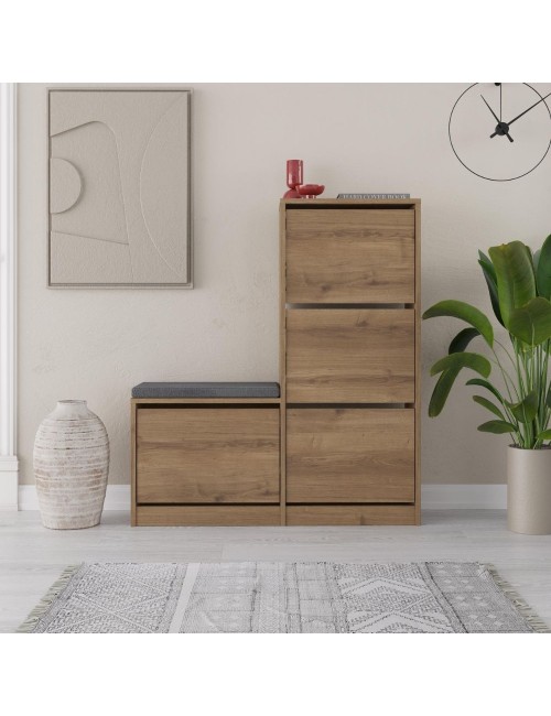 Scarpiera con panca Dude a 4 ante a ribalta colore noce 105x26x118.5H