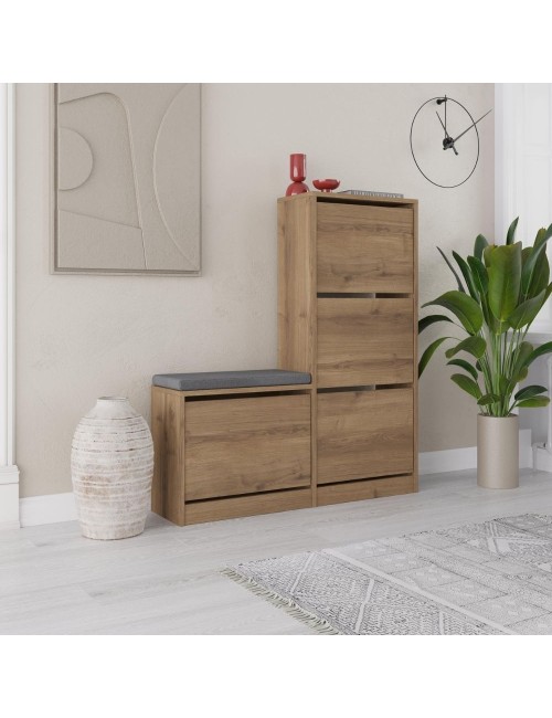 Scarpiera con panca Dude a 4 ante a ribalta colore noce 105x26x118.5H