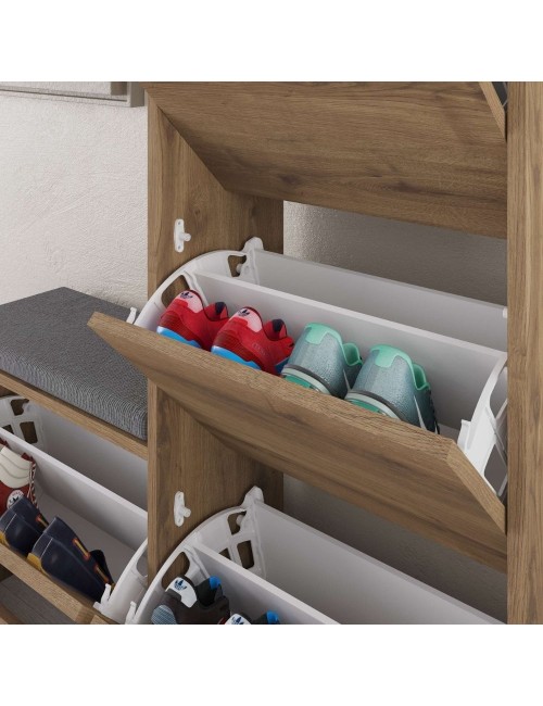 Scarpiera con panca Dude a 4 ante a ribalta colore noce 105x26x118.5H
