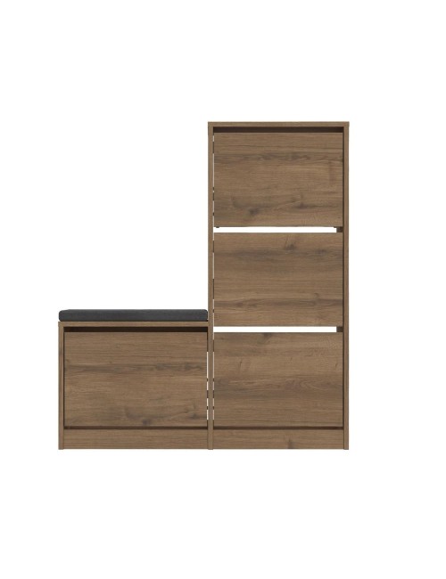 Scarpiera con panca Dude a 4 ante a ribalta colore noce 105x26x118.5H