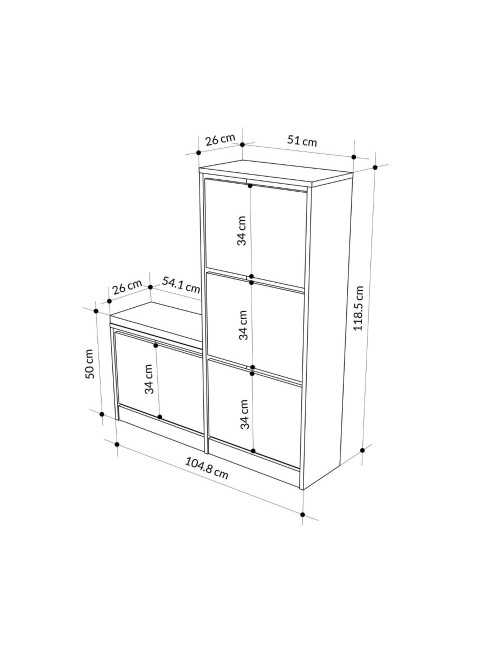 Scarpiera con panca Dude a 4 ante a ribalta colore noce 105x26x118.5H