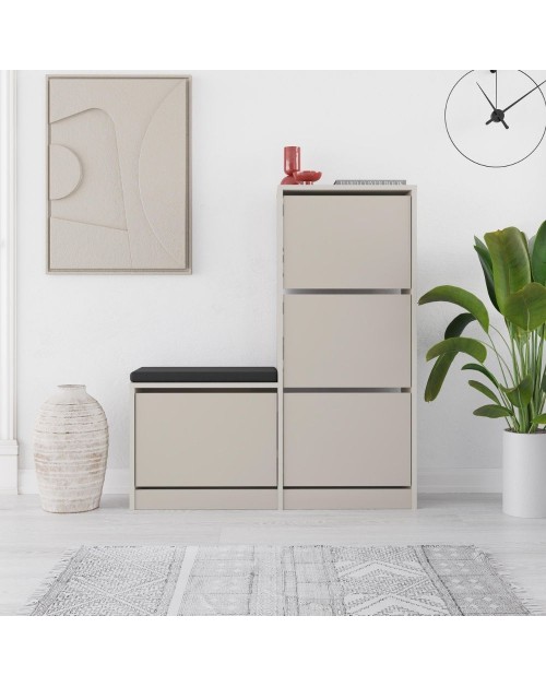 Scarpiera con panca Dude a 4 ante a ribalta colore Cashmere 105x26x118.5H