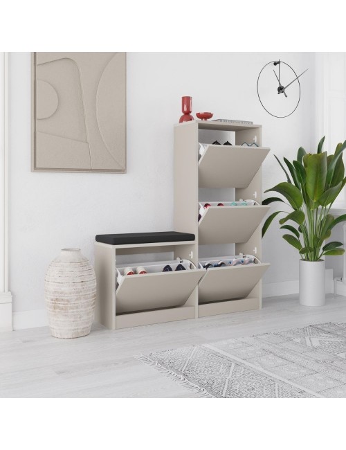 Scarpiera con panca Dude a 4 ante a ribalta colore Cashmere 105x26x118.5H