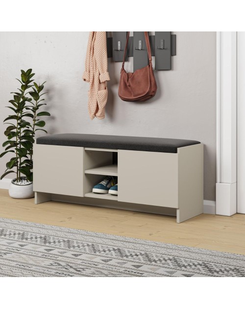 Panca scarpiera colore cashmere Zulla con cuscino e 2 ante