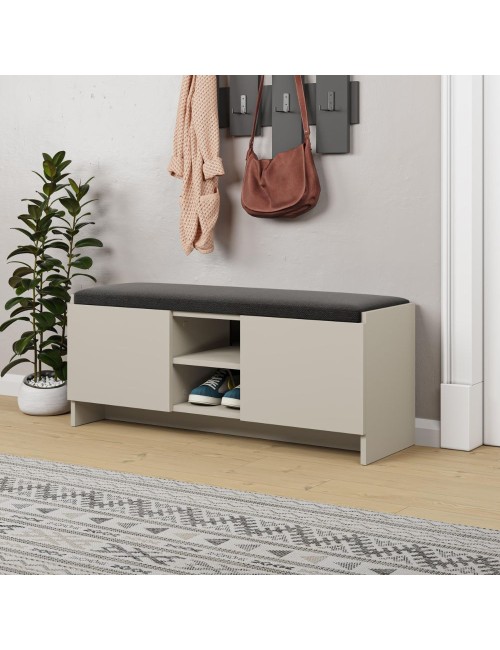 Panca scarpiera colore cashmere Zulla con cuscino e 2 ante