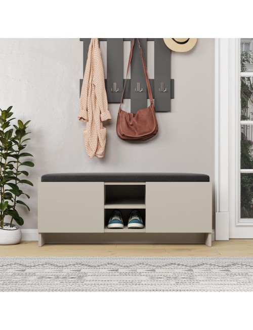 Panca scarpiera colore cashmere Zulla con cuscino e 2 ante