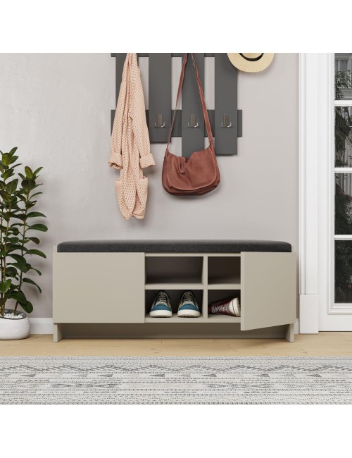 Panca scarpiera colore cashmere Zulla con cuscino e 2 ante
