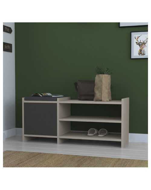 Panca scarpiera con anta e ripiani Sunno tortora e antracite 100x35x44