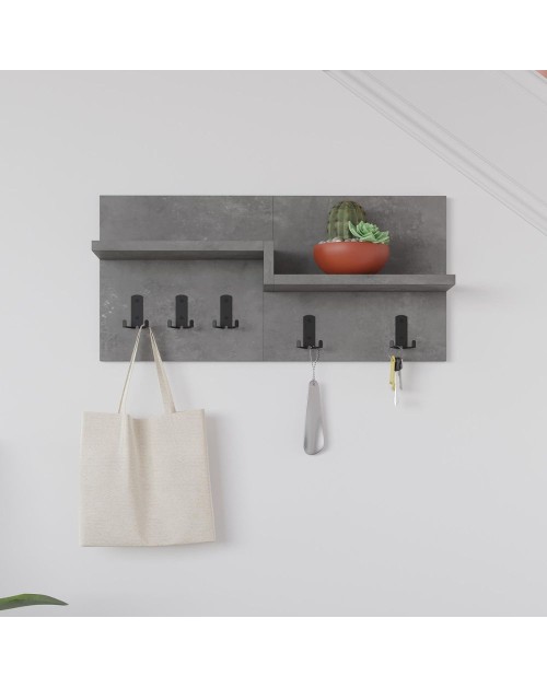 Appendiabiti a muro Harmon con mensole e 5 ganci – Design Funzionale in Stile Retro Grey