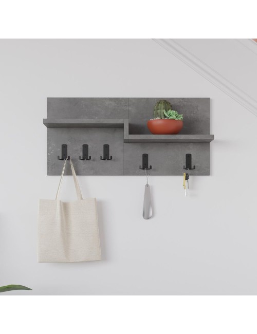Appendiabiti a muro Harmon con mensole e 5 ganci – Design Funzionale in Stile Retro Grey