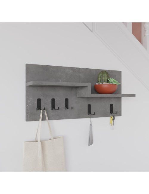 Appendiabiti a muro Harmon con mensole e 5 ganci – Design Funzionale in Stile Retro Grey