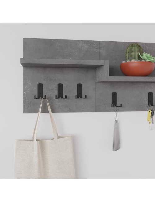 Appendiabiti a muro Harmon con mensole e 5 ganci – Design Funzionale in Stile Retro Grey