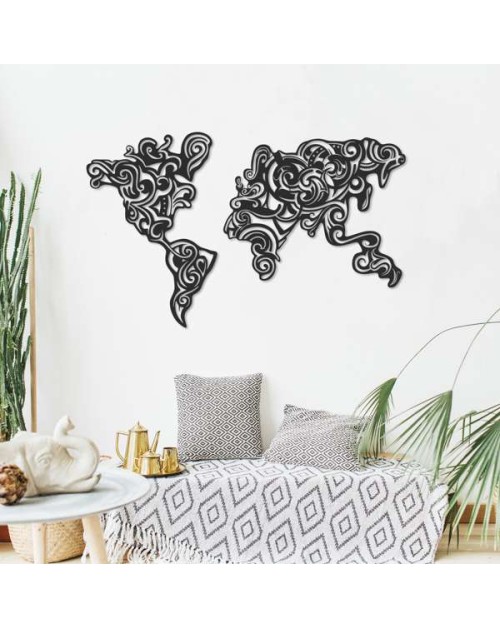 Cornice decorativa metallo nero mappa continenti Tribal