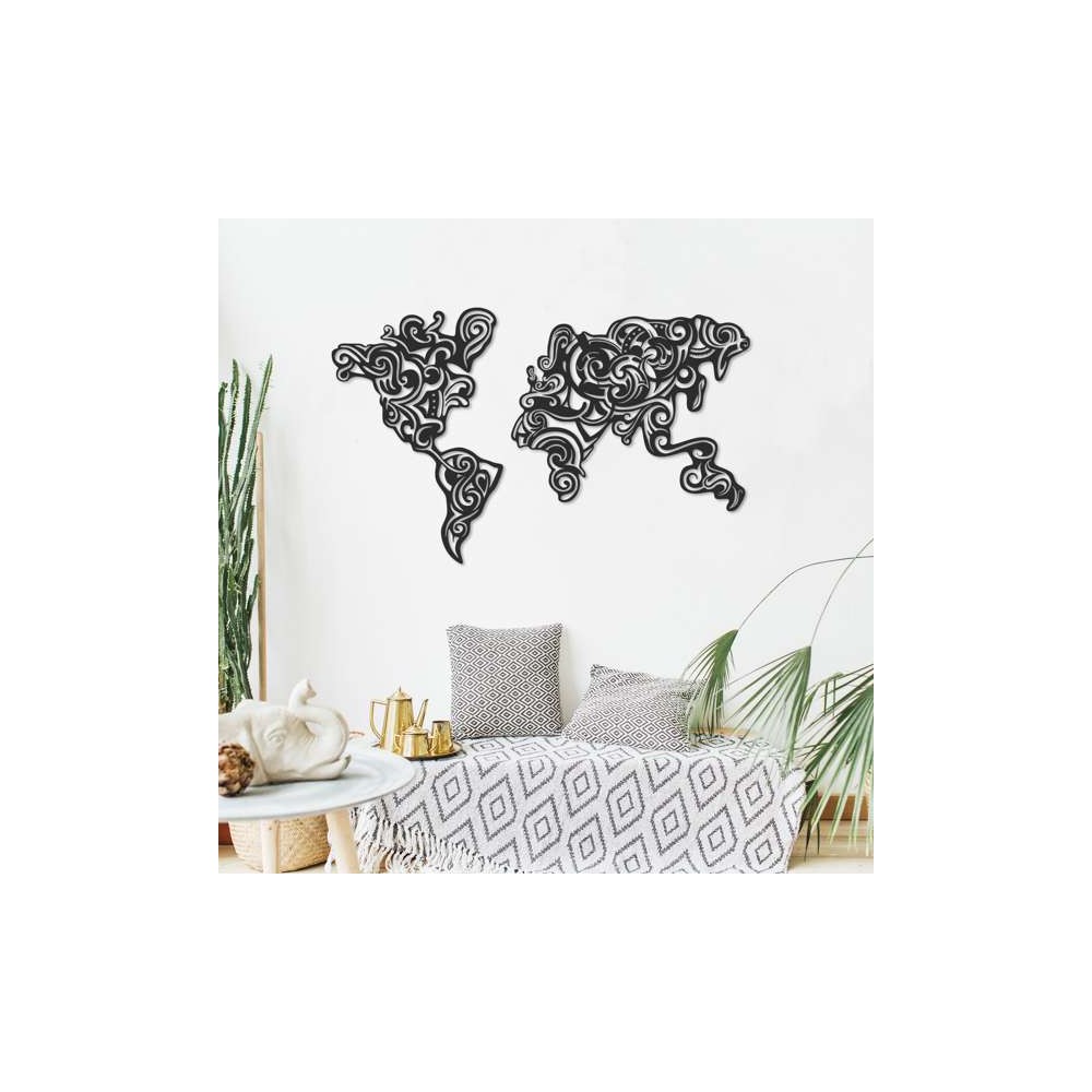 Cornice decorativa metallo nero mappa continenti Tribal