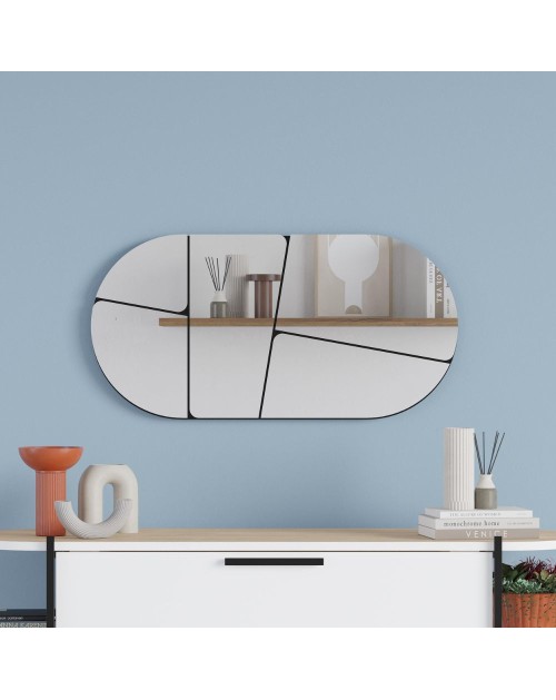 Specchio ovale da parete Otis con design astratto e fondo nero 80x40H