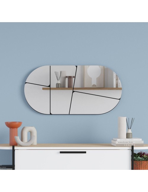 Specchio ovale da parete Otis con design astratto e fondo nero 80x40H