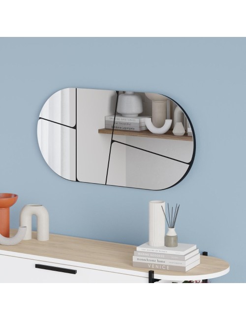Specchio ovale da parete Otis con design astratto e fondo nero 80x40H