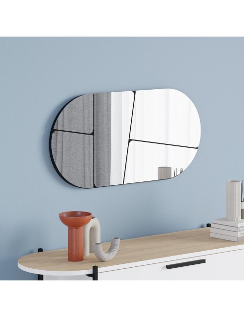 Specchio ovale da parete Otis con design astratto e fondo nero 80x40H