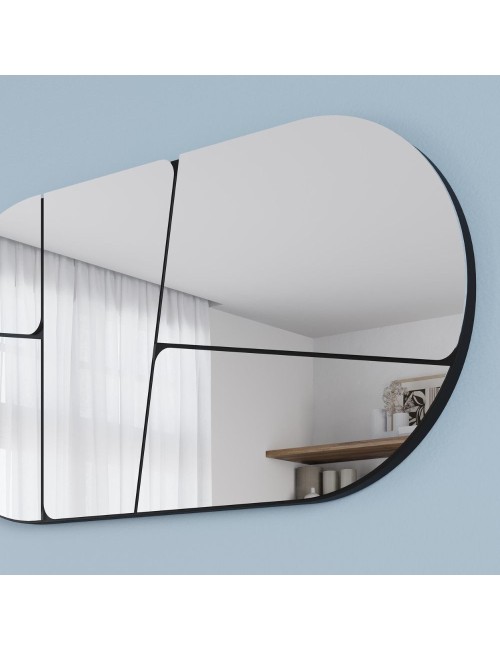 Specchio ovale da parete Otis con design astratto e fondo nero 80x40H