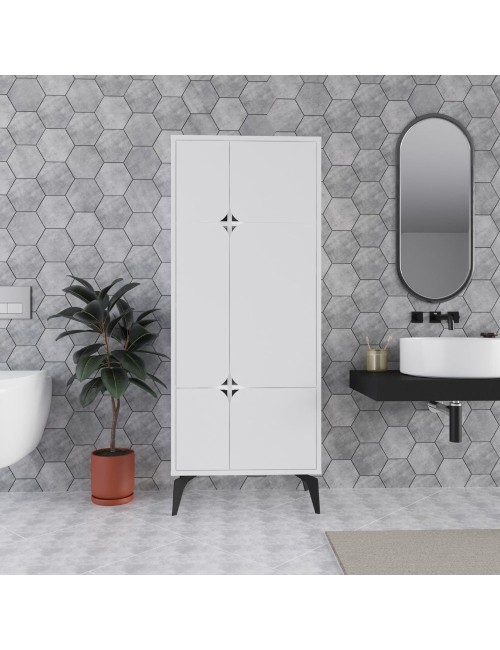 Armadio mobile multiuso Spark con 4 ante bianco 60x35.6x151H – Stile e organizzazione