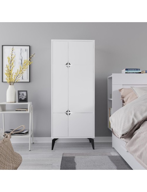 Armadio mobile multiuso Spark con 4 ante bianco 60x35.6x151H – Stile e organizzazione