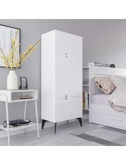 Armadio mobile multiuso Spark con 4 ante bianco 60x35.6x151H – Stile e organizzazione
