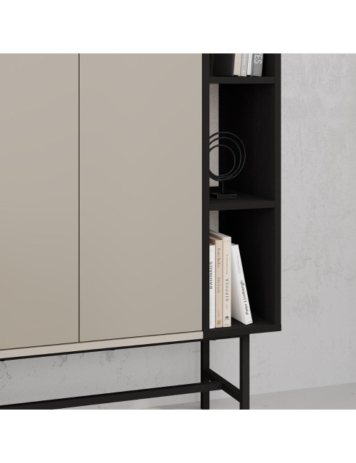 Credenza alta Mona con due ante cashmere e tre vani a giorno neri 90x40x130H