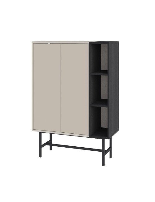 Credenza alta Mona con due ante cashmere e tre vani a giorno neri 90x40x130H