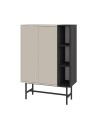 Credenza alta Mona con due ante cashmere e tre vani a giorno neri 90x40x130H
