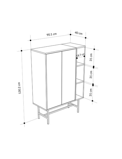 Credenza alta Mona con due ante cashmere e tre vani a giorno neri 90x40x130H