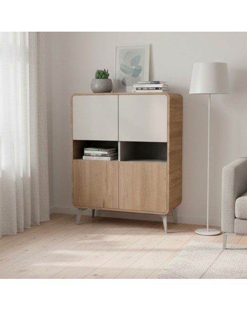 Mobile Multiuso Nubo Rovere Sepet e Cashmere con 4 Ante e Vani a Giorno