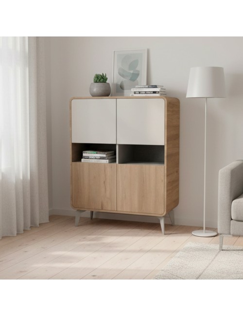 Mobile Multiuso Nubo Rovere Sepet e Cashmere con 4 Ante e Vani a Giorno