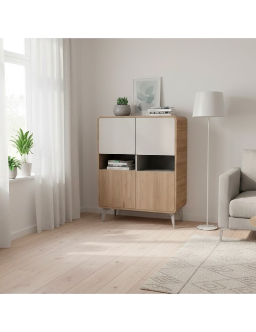 Mobile Multiuso Nubo Rovere Sepet e Cashmere con 4 Ante e Vani a Giorno