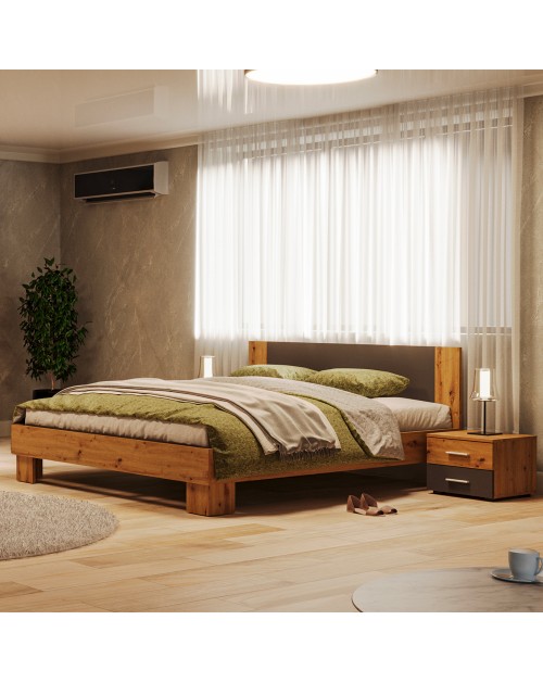 Letto matrimoniale Meria 180x200 con comodini integrati antracite e rovere