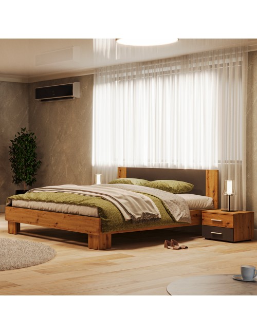 Letto matrimoniale Meria 180x200 con comodini integrati antracite e rovere