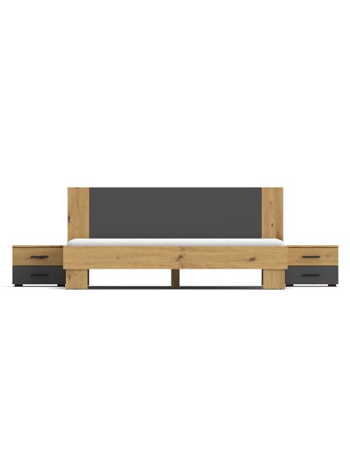 Letto matrimoniale Meria 180x200 con comodini integrati antracite e rovere
