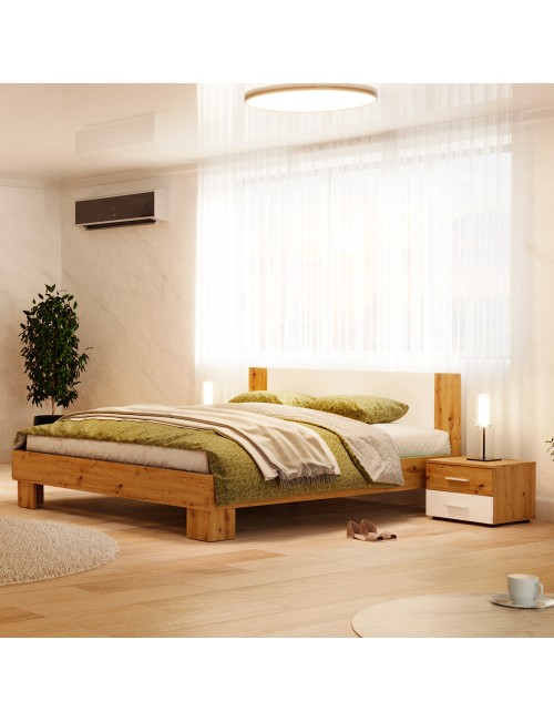 Letto matrimoniale Meria 180x200 con comodini integrati bianco e rovere