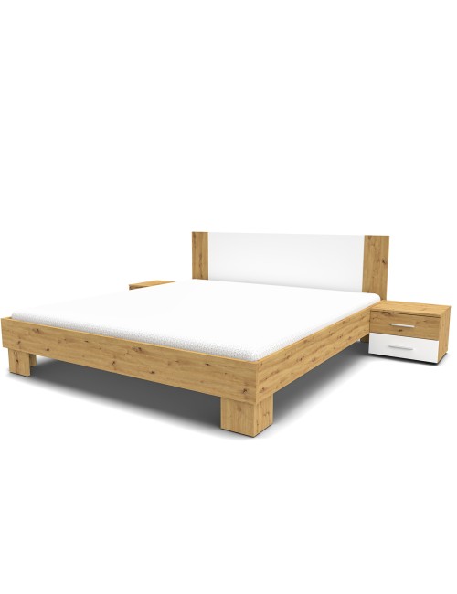 Letto matrimoniale Meria 180x200 con comodini integrati bianco e rovere