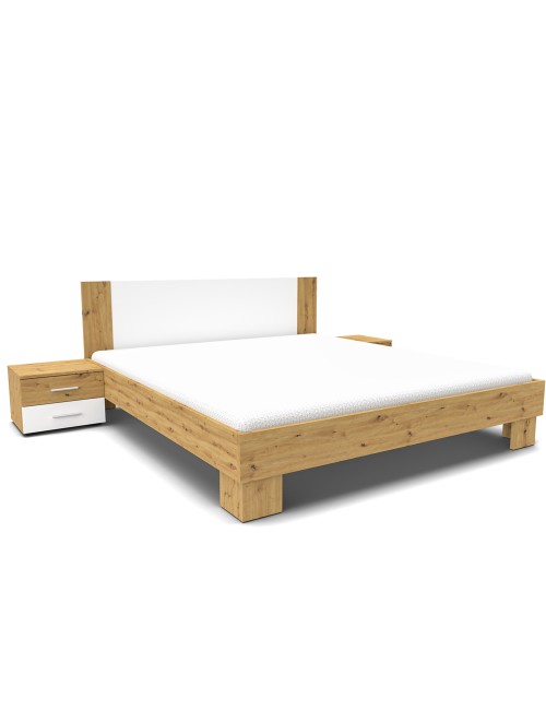 Letto matrimoniale Meria 180x200 con comodini integrati bianco e rovere