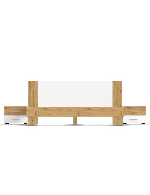 Letto matrimoniale Meria 180x200 con comodini integrati bianco e rovere